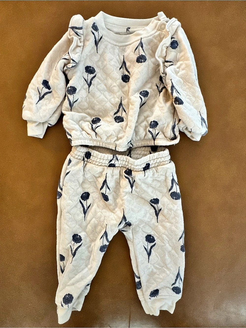 Carter's Floral Quilted Set in Cream & Blue Baby 6-9M Like New